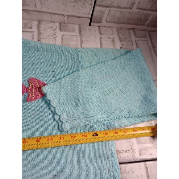Vtg Extra Shenanigans Cardigan Sweater Women’s 1X  Baby Blue Fish Embroidered - Picture 6 of 16